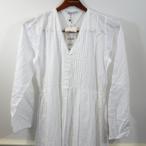 ZARA DRESS SIZE M WHITE EYELET EMBROIDERED MARIAH MIDI LONG LOOSE SUMMER NEW - Picture 3 of 11